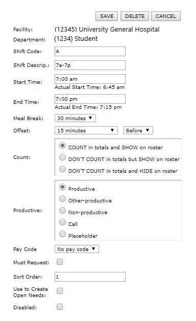 Departments: Pay Codes with Shift Codes