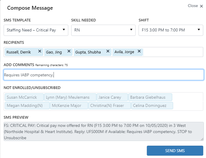 Composed Message Example Staffing Dashboard - Group Texting for Open Needs