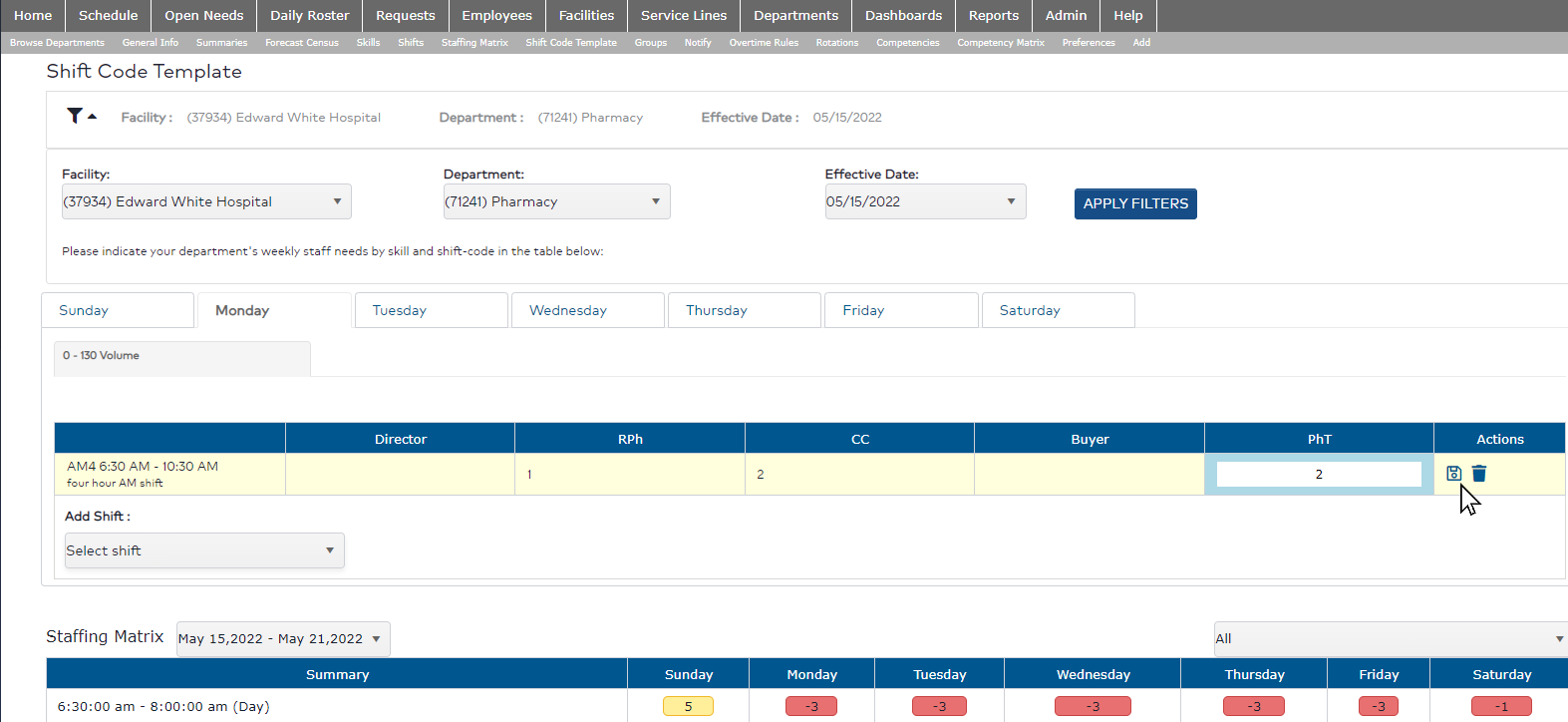 Shift Code Template - w/ Staffing Grid