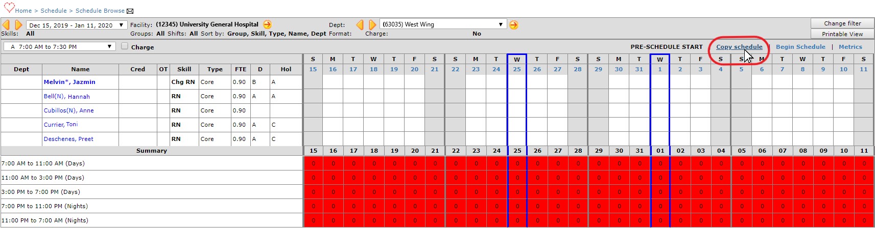 Copying a Defaul Schedule